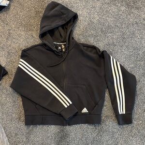 Adidas Women's Black Hoodie with White Stripes